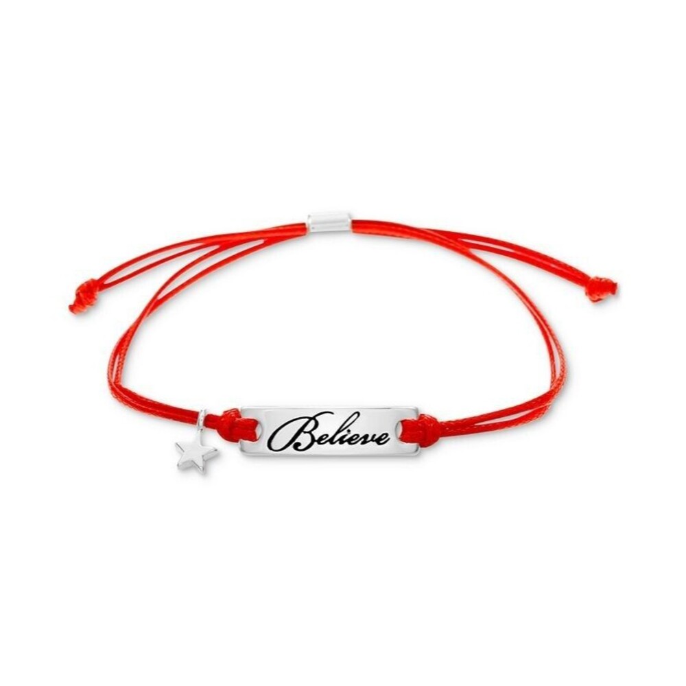 3 Pack Macys Silver-Tone Believe Red Cord Slider Bracelet